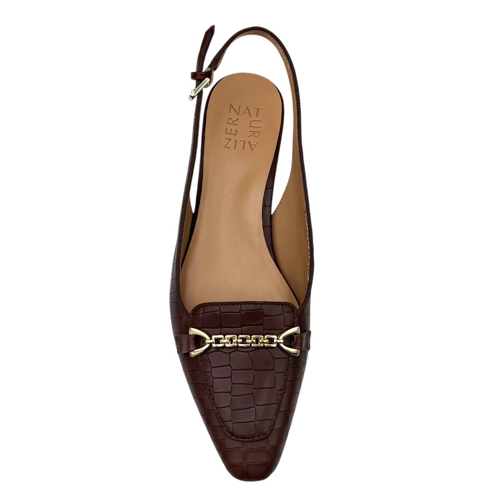 Naturalizer Womens Lindsey Leather Shoes Size 8 Brown Slingback Low Block Heel - Picture 3 of 10